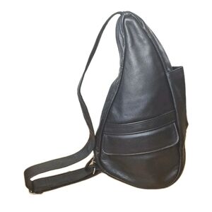 Ameribag 15" Healthy Back Bag Sling Purse Organizer Black Leather Travel